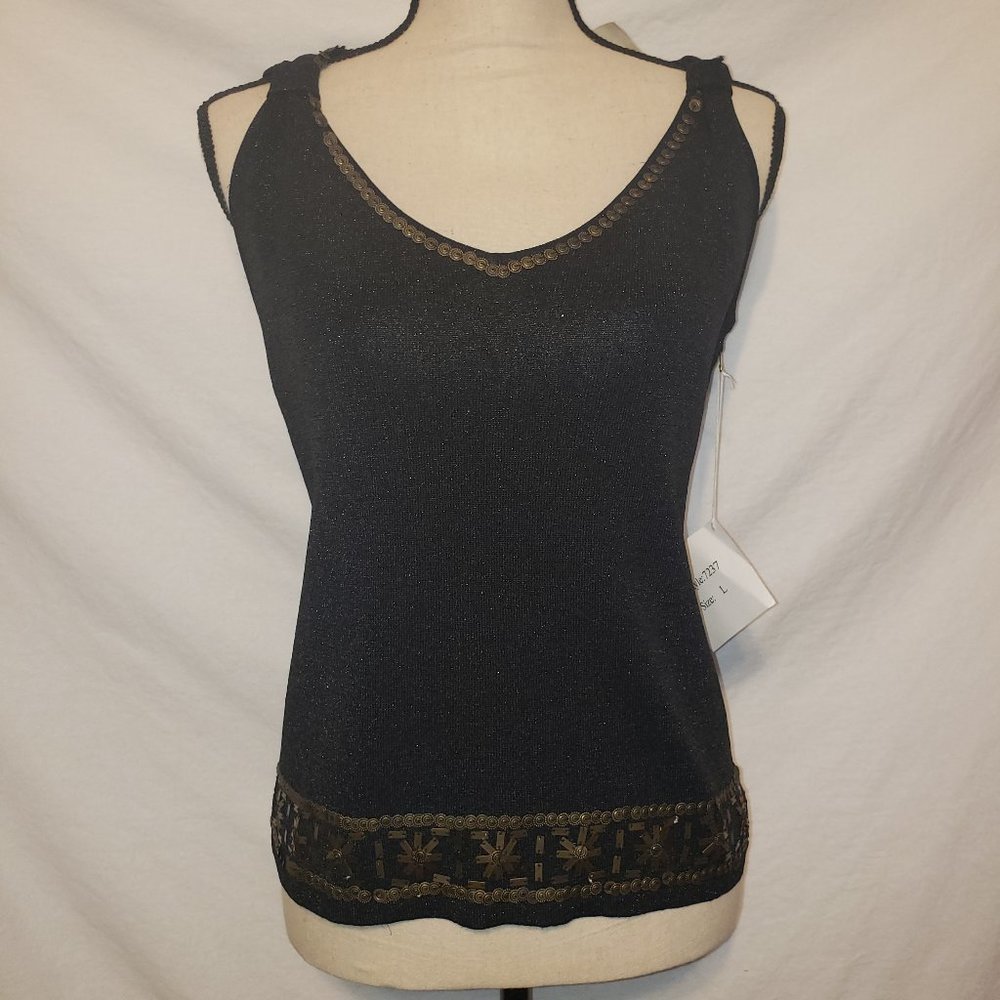NWT Joseph Abboud Women's Sleeveless Embellished Top Black Large L